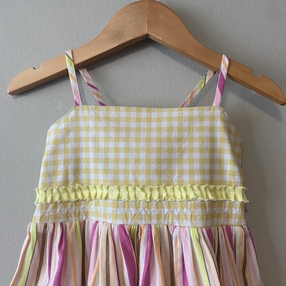 Handmade Children's Cotton Rayon Pink Yellow Gingham Tie Spaghetti Strap Dress - Picture 5 of 13